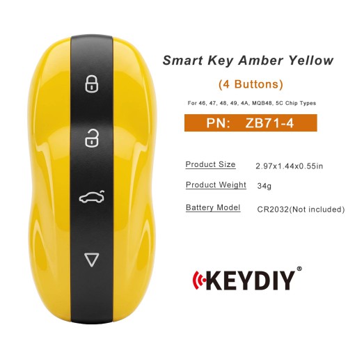 KEYDIY ZB71-4 Smart Key Amber Yellow For 46, 47, 48, 49, 4A, MQB48, 5C Chip Types