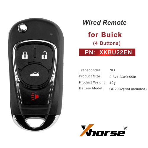 XHORSE XKBU22EN for Buick Model (Foldable 4 Buttons) Second Generation Wired Remote 5PCS