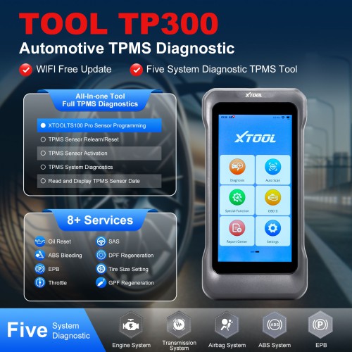XTOOL TP300 Handheld Automotive TPMS Diagnostic Tool, Supports 8 Special Functions, 5 Systems Diagnoses, 22 Kinds of Language