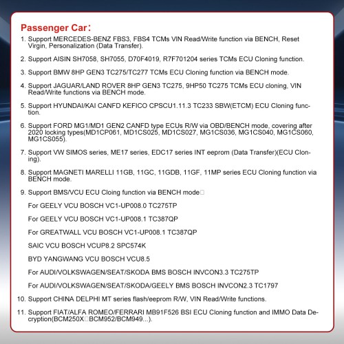 OBDSTAR ECU Master Ecumaster Configuration A for Passenger Car and EV Car TCM ECM BCM BMS VCU