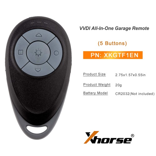 XHORSE XKGTF1EN VVDI All-In-One Garage Remote 5 Buttons Control 3 Garage Doors Simultaneously 5PCS