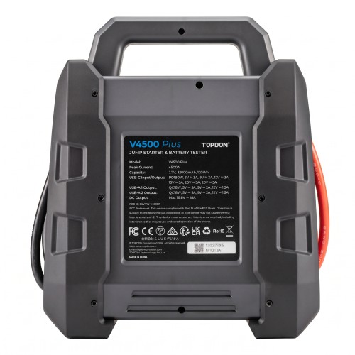 TOPDON V4500 Plus 2-in-1 4500 Peak Amp Jump Starter & Battery/System Tester