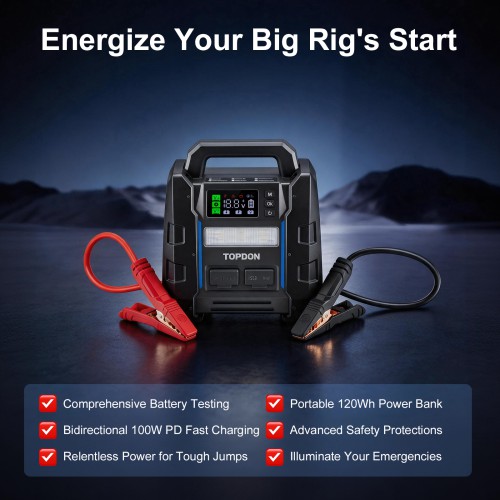TOPDON V4500 Plus 2-in-1 4500 Peak Amp Jump Starter & Battery/System Tester