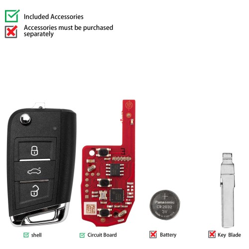 XHORSE XKDM05EN MQB Second Generation for VW Universal Remote Key 3 Buttons 5PCS