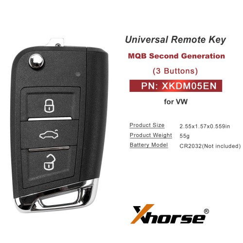 XHORSE XKDM05EN MQB Second Generation for VW Universal Remote Key 3 Buttons 5PCS