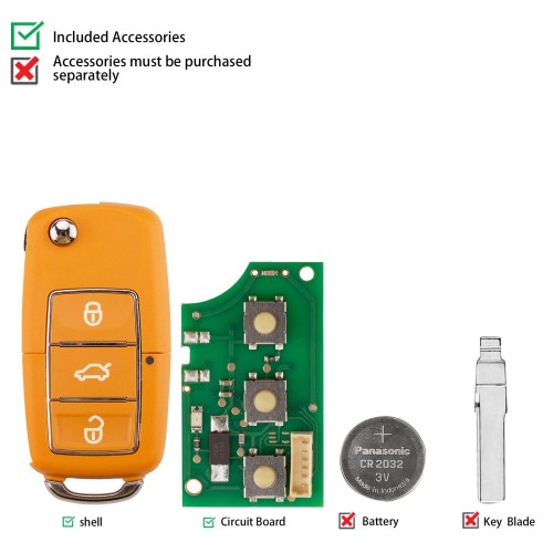 KEYDIY KD B01-3 Luxury (Yellow) Universal Flip Remote Key 3 Buttons 5PCS