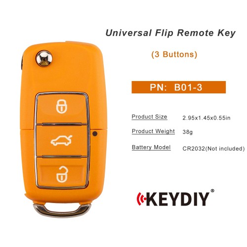 KEYDIY KD B01-3 Luxury (Yellow) Universal Flip Remote Key 3 Buttons 5PCS