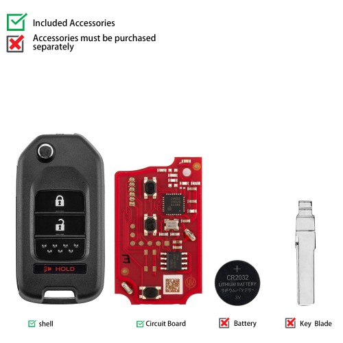 XHORSE XKHO22EN for Honda Model (Foldable 2+1 Buttons) Second Generation Universal Remote Key 5PCS