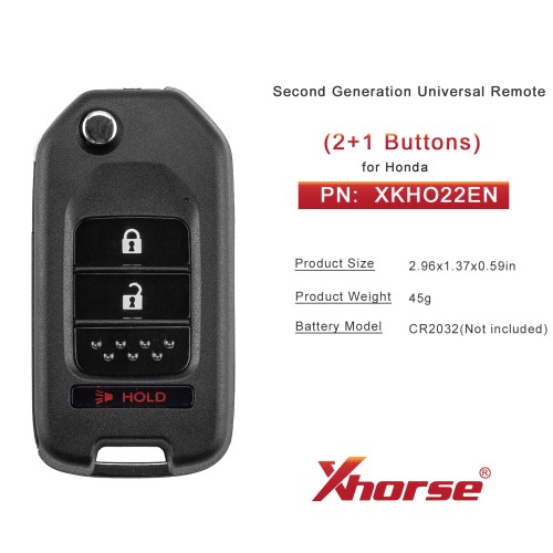 XHORSE XKHO22EN for Honda Model (Foldable 2+1 Buttons) Second Generation Universal Remote Key 5PCS