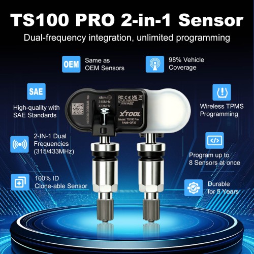 XTOOL TS100 PRO Sensor 2-in-1 (315 + 433MHz) Programmable Universal Sensor Only Used with  XTOOL TP150, XTOOL IP819TP