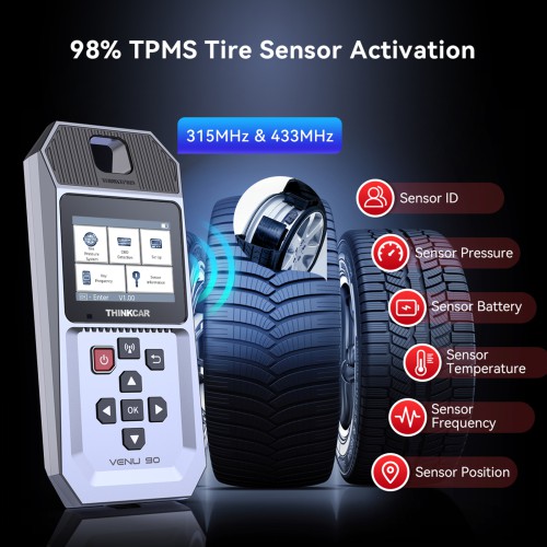 THINKCAR VENU 90 TPMS Activation & Diagnostic Tool Support All 315MHz/433MHz THINKCAR Tire Pressure Sensors Activation/ Programming, TPMS Diagnostics