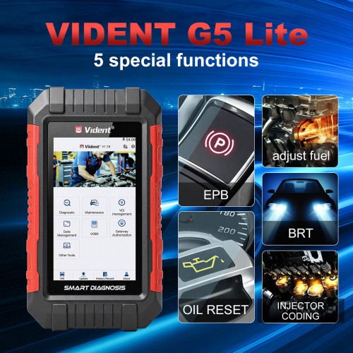 VIDENT G5 Lite Supports 5 Special Functions, Oil Light/Service Reset, EPB, Battery Configuration, Injector Coding, AF, Bluetooth & WIFI