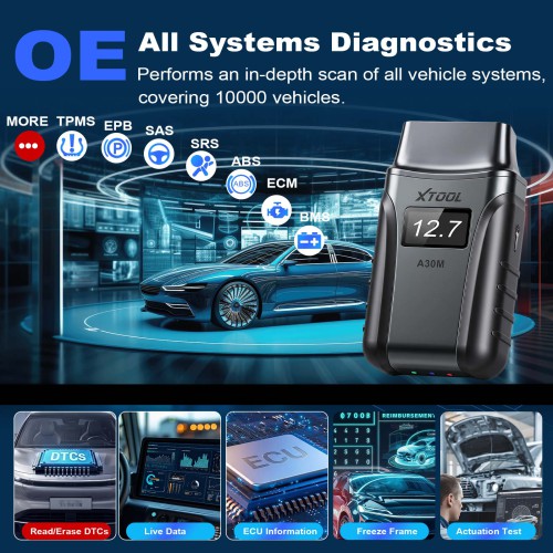 XTOOL A30M OBD2 Car Code Reader Diagnostic Tool Supports 26 Special Functions Full System Diagnostic Bi-directional Control