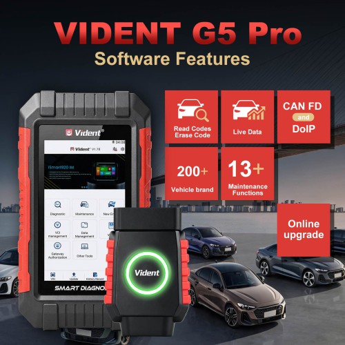 VIDENT G5 Pro Supports 13 Special Functions, CAN FD, DoIP Protocols, Automatic VIN Identification, Bluettooth & WIFI, Lifetime Free Update