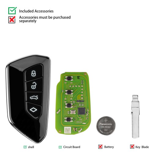 Xhorse XSGA80EN V-W Style 4-Button Universal XM38 Smart Remote Key 5PCS
