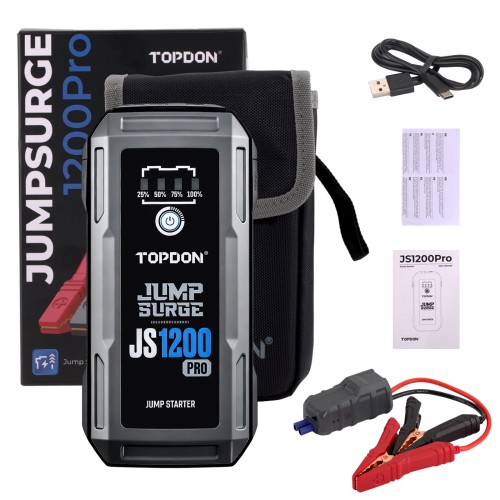 TOPDON JumpSurge JS1200Pro 1800 Peak Amp Battery Jumpstarter, Power Bank & Flashlight