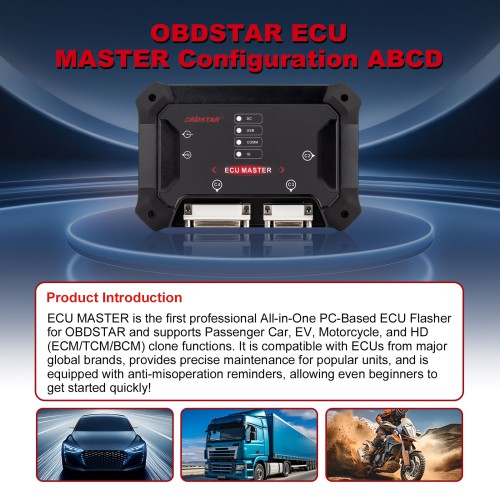 OBDSTAR ECU MASTER A+B+C+D Full Support Car, EV, Motorcycle,Truck,Tractor for ECM/ TCM/ BCM Clone First PC-based ECU Flasher Support Airbag Reset