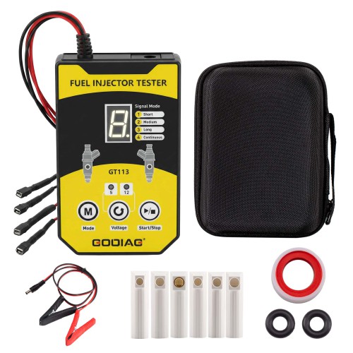 GODIAG GT113 Universal Fuel Injector Tester Fuel Injector Cleaner Kit with 6 Sizes of Adapters 8 Pulse Modes for Cars, Motorcycle