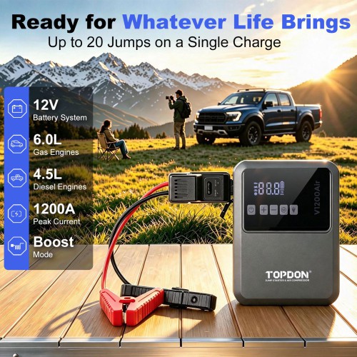 TOPDON V1200AIR 2-in-1 1200 Peak Amp Jump Starter & Tire Inflator