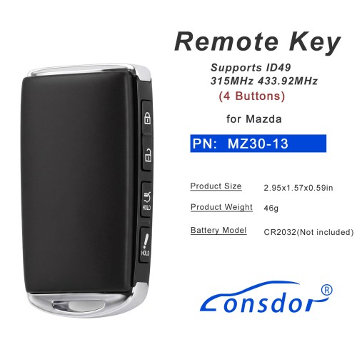 LONSDOR MZ30-13 Remote Key Supports ID49 315MHz 433.92MHz for Mazda