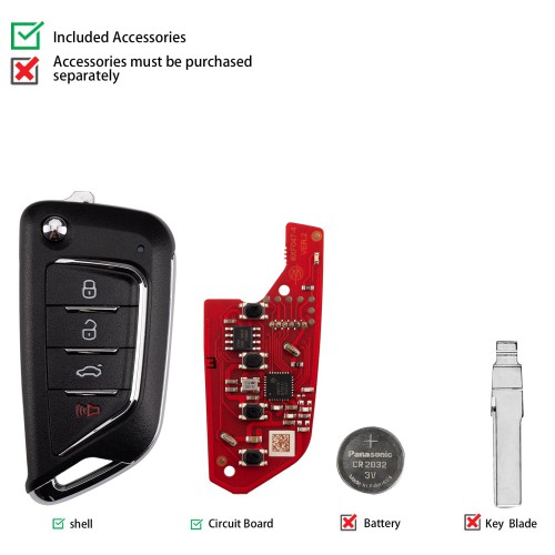 XHORSE XKCD06EN KAI.DLK Folding Key 4 Buttons Second Generation Universal Wired Remote Key  5PCS