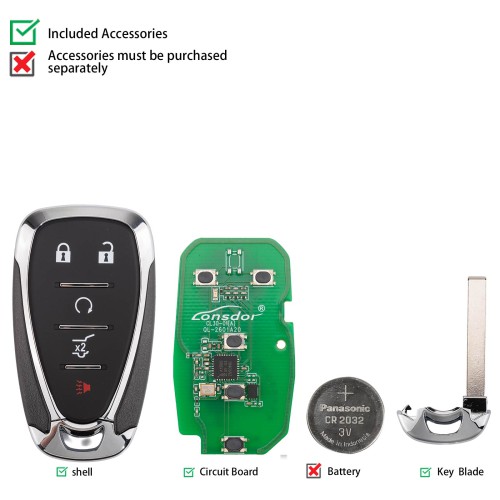 LONSDOR CL30-02 Remote Key 5 Buttons Supports ID46 ID49 ID4A 315MHz 433.92MHZ for Chevrolet
