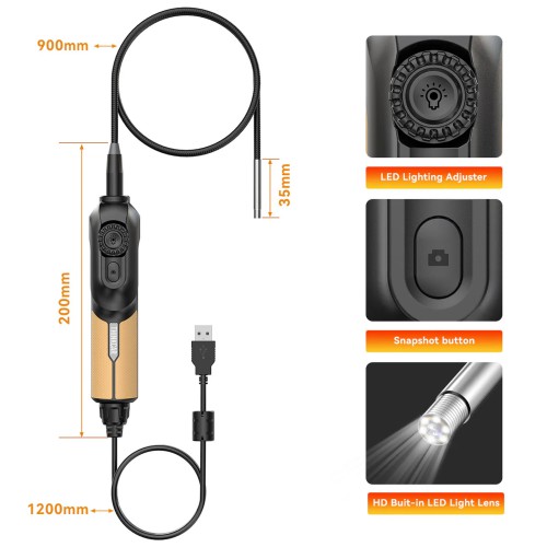 THINKCAR USB Endoscope TES 102 5.5mm IP67 Water Proof 6-Adjustable LED Lights 1280*720 Definition, Works with THINKSCAN 689BT/MUCAR 892BT/MUCAR VO8
