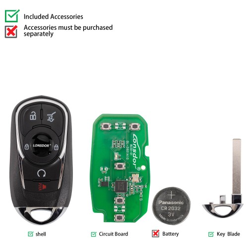 LONSDOR BU30-03 Remote Key 5 Buttons Supports ID46 ID49 ID4A 315MHz 433.92MHz for Buick
