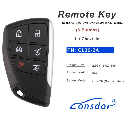 LONSDOR CL30-2A Remote Key 6 Buttons Supports ID46 ID49 ID4A 315MHz 433.92MHZ for Chevrolet