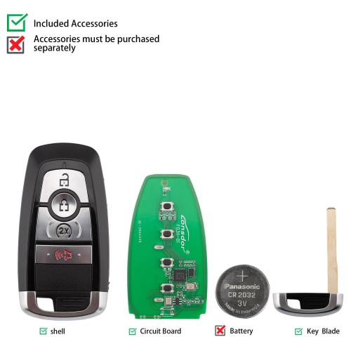 LONSDOR FO3H-05 High Frequency Remote Key 4 Buttons for Ford Supports ID46 ID49, 868/902MHZ