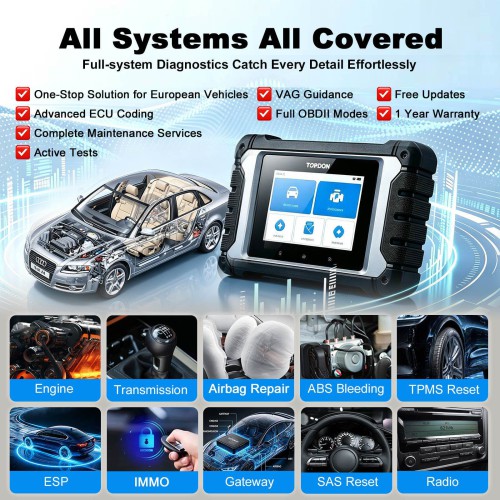 TOPDON ArtiDiag EU Scan Tool for Euro Vehicles, ECU Coding, Free Updates