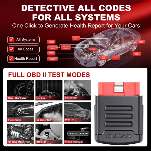 THINKCAR MUCAR BT200 Pro OBD2 Scanner Supports 15 Reset Services, Full OBD2 Functions, IOS/Android Bluetooth, 12 Languages