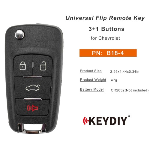 KEYDIY KD B18-4 Universal Flip Remote Key 3+1 Buttons for Chevrolet Type 5PCS