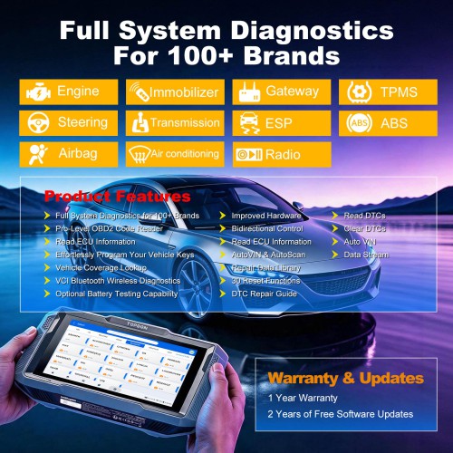 TOPDON UltraDiag 8-Inch Key Programming & Scan Tool Support 30 Reset Functions Bi-directional Control 100+ Vehicle Coverage