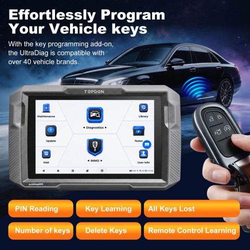 TOPDON UltraDiag 8-Inch Key Programming & Scan Tool Support 30 Reset Functions Bi-directional Control 100+ Vehicle Coverage