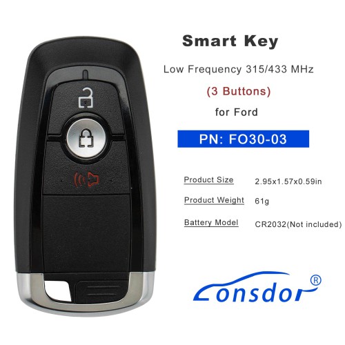 LONSDOR FO30 Series Smart Key FO30-03 Low Frequency 315/433 MHz 3 Buttons for Ford