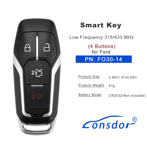LONSDOR FO30 Series Smart Key FO30-14 Low Frequency 315/433 MHz 4 Buttons for Ford