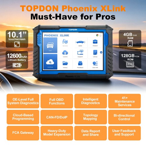 TOPDON Phoenix XLink Diagnostic Tool with Bi-Directional Control, ECU Programming, CAN-FD, DoIP, 41+ Services & Full-System Scanning