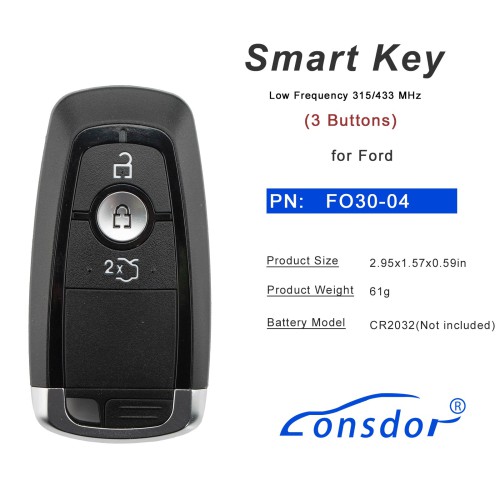 LONSDOR FO30 Series Smart Key FO30-04 Low Frequency 315/433 MHz 3 Buttons for Ford
