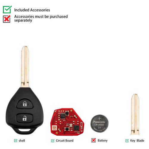 XHORSE XKTO25EN for Toyota Models 2 Buttons Triangle Second Generation Wired Remote 5PCS