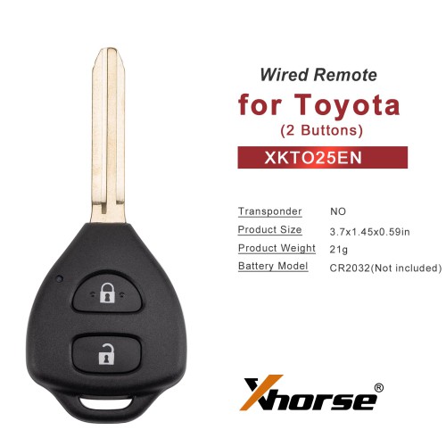 XHORSE XKTO25EN for Toyota Models 2 Buttons Triangle Second Generation Wired Remote 5PCS
