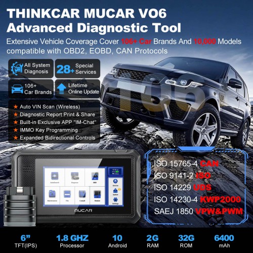 THINKCAR MUCAR VO6 OBD2 Scanner Supports 28+ Maintenance Functions Full System Diagnostics Full OBD2 Diagnostic Functions Free Update lifetime