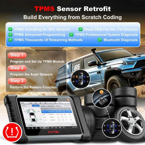 AUTEL MaxiCOM MK808S-TS Car Scanner, Bidirectional Tool with 36+ Service, All Systems Diagnoses, Top TPMS Relearn Programming Scanner, Bluetooth