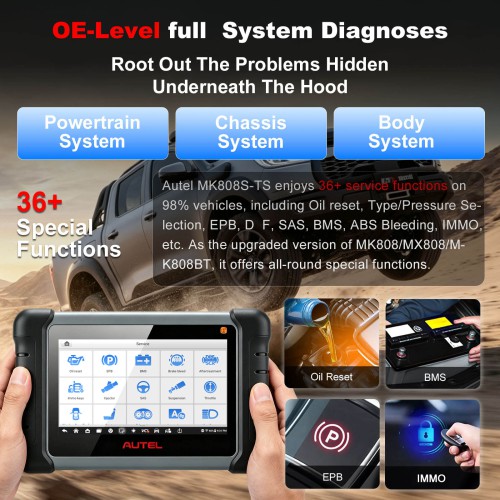 AUTEL MaxiCOM MK808S-TS Car Scanner, Bidirectional Tool with 36+ Service, All Systems Diagnoses, Top TPMS Relearn Programming Scanner, Bluetooth