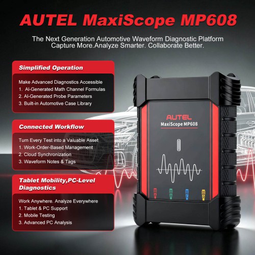 AUTEL MaxiScope MP608 4-Channel Automotive Oscilloscope for Advanced Vehicle Electrical Diagnostics