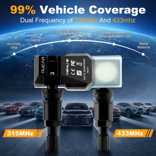 THINKCAR MUCAR VENU5 Tire Pressure Sensors Support 315MHz & 433MHz Dual Frequency 4PCS/Set.