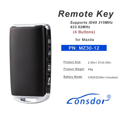 LONSDOR MZ30-12 Remote Key Supports ID49 315MHz 433.92MHz for Mazda