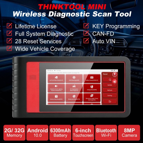 THINKCAR THINKTOOL MINI, Supports 28+ Languages, 28 Reset Functions, OE-level Full System Diagnostic Tool