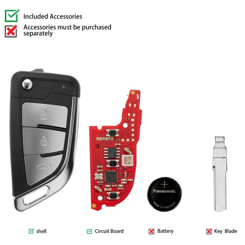 XHORSE XKKF26EN Knife II Style Flip Key 3 Buttons Second Generation Universal Wired Remote Key 5PCS