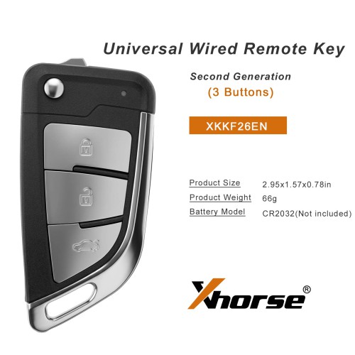 XHORSE XKKF26EN Knife II Style Flip Key 3 Buttons Second Generation Universal Wired Remote Key 5PCS